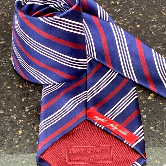 Tino Cosma Luxury Edition Striped 8 Ply Silk Tie - Picture 1 of 8